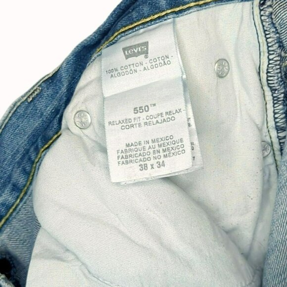 Levis 550 Jeans Relaxed Fit Blue Distressed Denim Mens W38 L34 - Picture 7 of 8